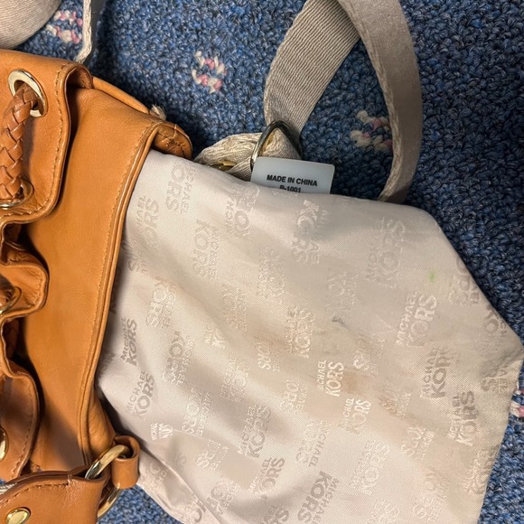 Michael Kors Brown Woodside Leather Canvas Crossbody Handbag Drawstring Small - Picture 7 of 11